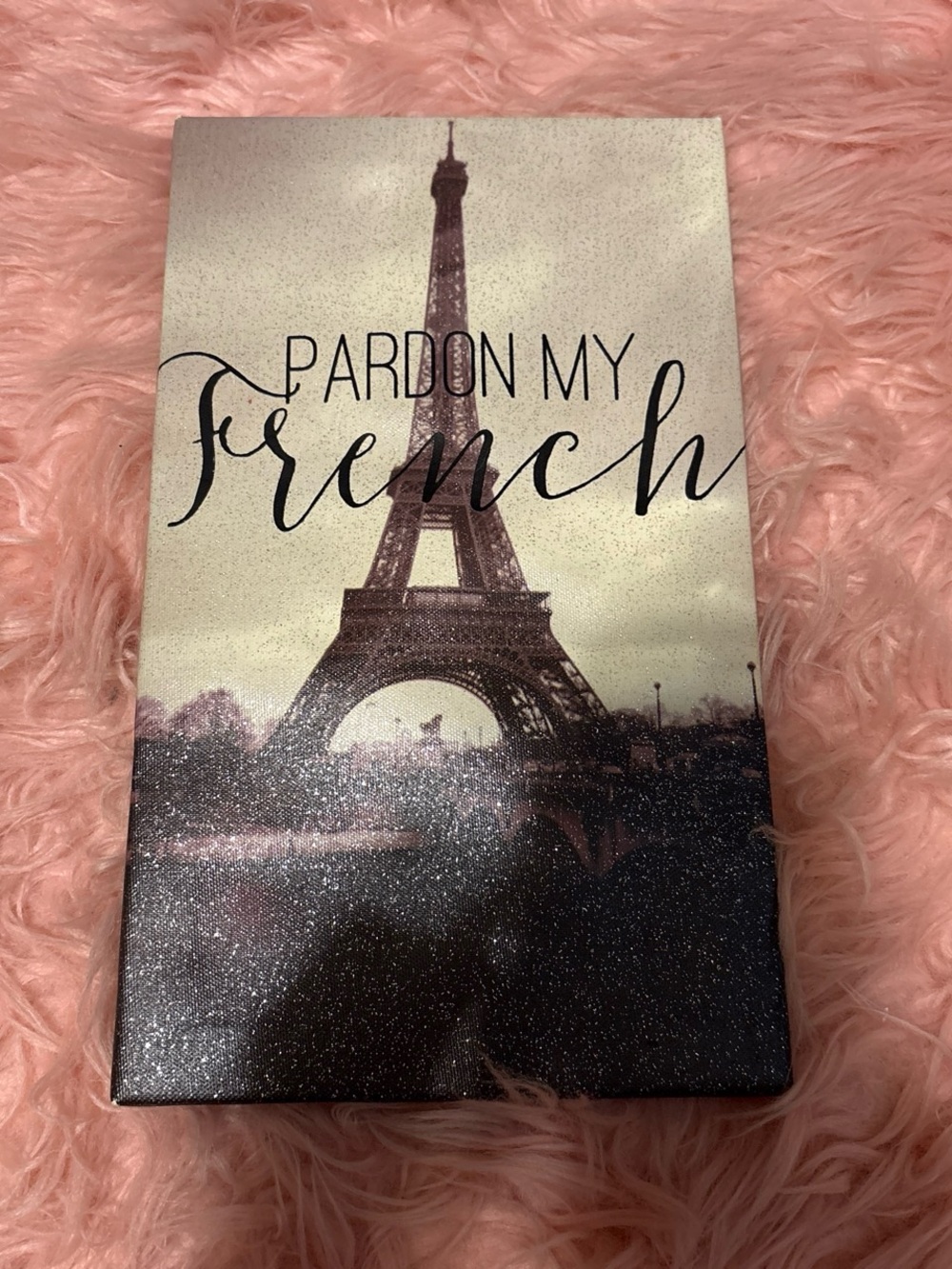 Pardon My French Eiffel Tower Glitter Canvas - Pink & Black